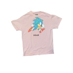 Sonic the Hedgehog Pink Graphic T Shirt Women's Large Japanese Text